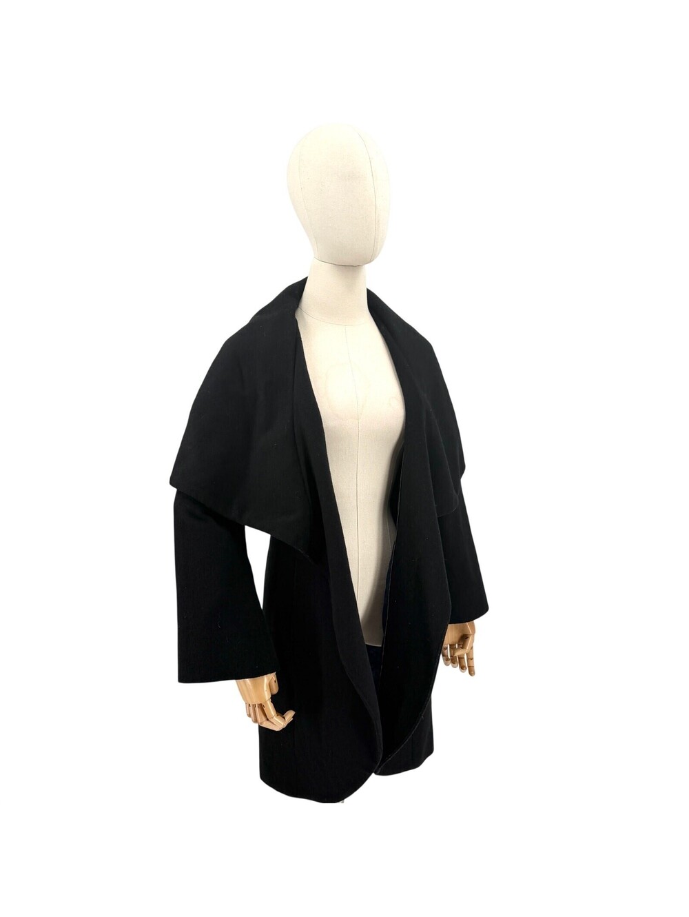 T Tahari Black Draped Cape Collar Open Front Coat